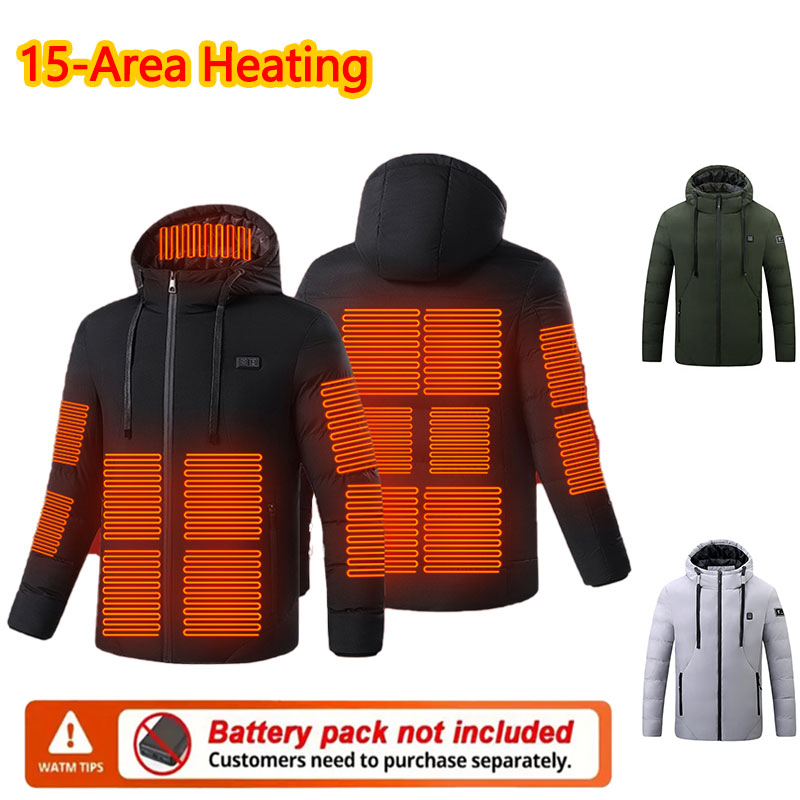 Outdoor Sport Jacket Men - 15-fach beheizte Winter-Kapuzenjacke für Herren, warme